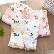 Spring and autumn lunar subsuit pure cotton pregnant woman pyjamas summer thin and postpartum breastfeeding sweaty full cotton crepe cloth long sleeves to feed the milk