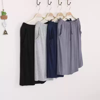 Men's summer home shorts pajama pants modal loose thin and fat big size cotton casual Beach five-point pants