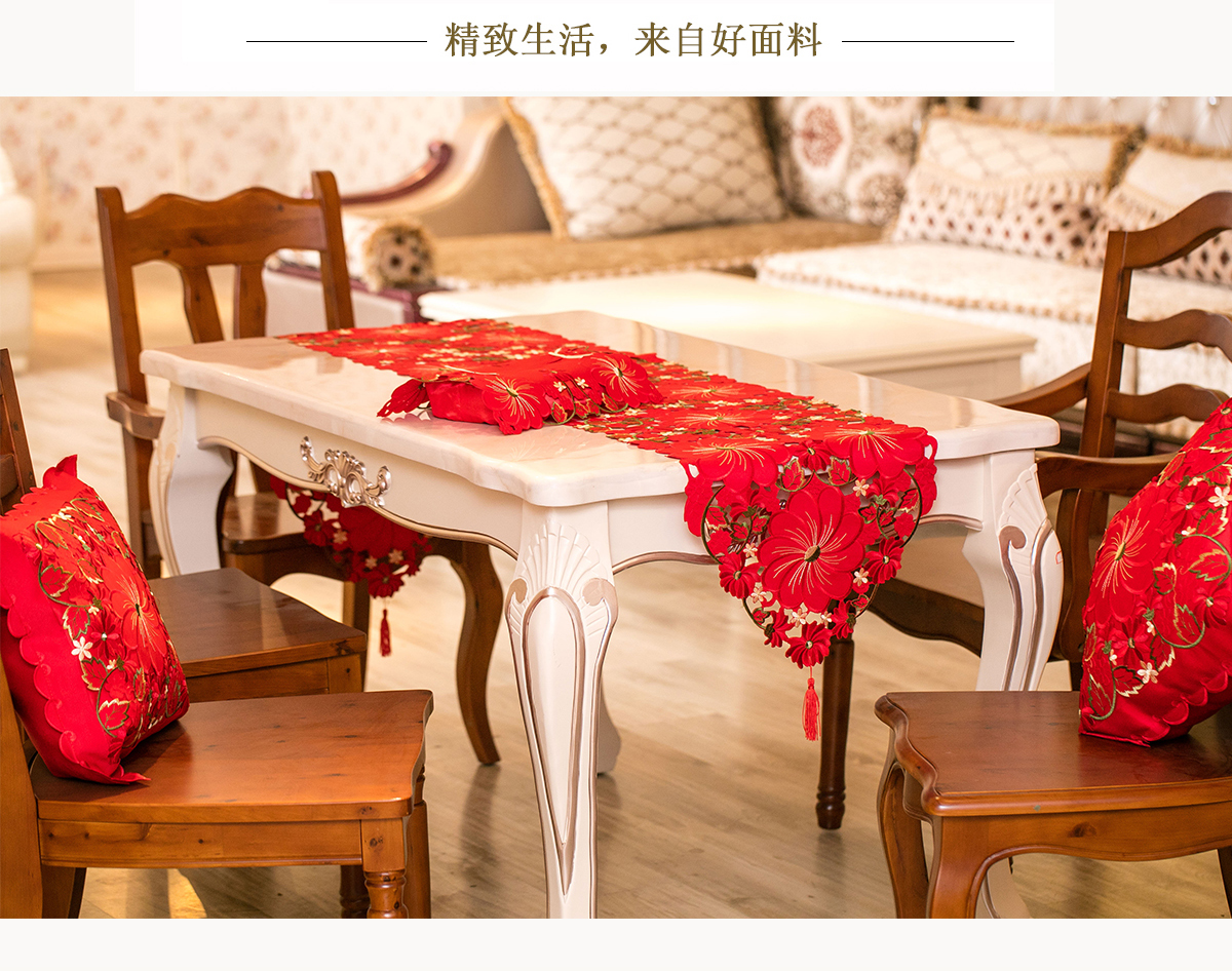 Cà phê bảng vải bảng runner bảng vải cao cấp phong cách châu Âu mục vụ châu Âu sang trọng nhỏ gọn thêu màu đỏ hiện đại - Khăn trải bàn khăn trải bàn hình chữ nhật