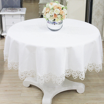White water soluble lace round table cloth table tea table Bouo-style minimalist embroidered edge terrace cloth art home round pure color