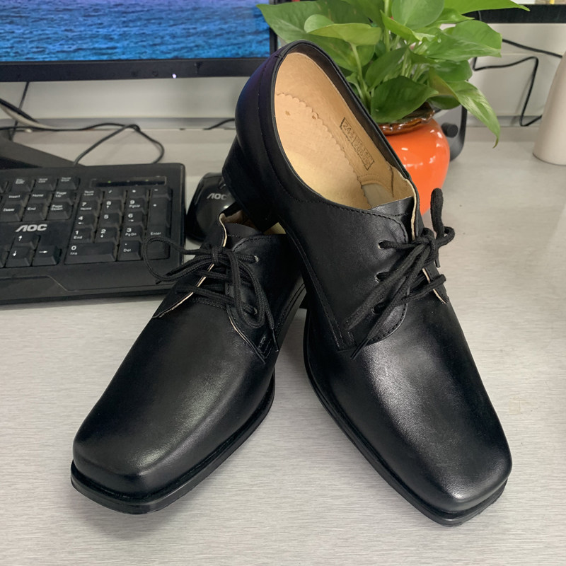 02 Female leather shoes and leather strap with thick heels strapped single shoes black leisure heels lady dressed leather shoes