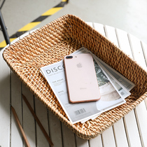 Retro tea tray Rattan Chronicles table containing basket Miscellaneous Finishing Basket Bedroom Decorative containing disc Rectangular Vine Basket