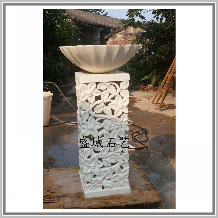 Sandstone flowerpots hollowed-out column piers customized sandstone sculptures European-style embossed solid frescoed garden spray pool Roman columns