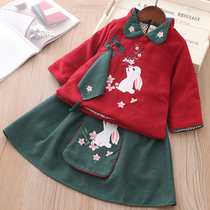 Plus cotton winter dress Chinese New Years dress girls Hanfu winter dress childrens costume Hanfu womens baby dress childrens cheongsam dress