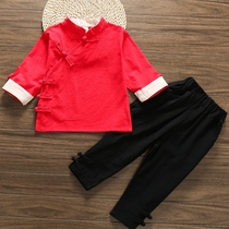 Childrens wear Hanfu summer costume Big Boy top antique Tang suit children shirt men tong yuan service cotton xue xiao fu