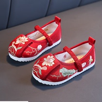 Special soft and super breathable sweat-proof feet childrens shoes girls embroidered shoes ancient costumes cheongsam shoes Princess Hanfu shoes performance shoes