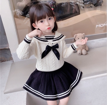 2021 autumn girl suit children Navy style foreign children pleated skirt women baby knitted two-piece skirt