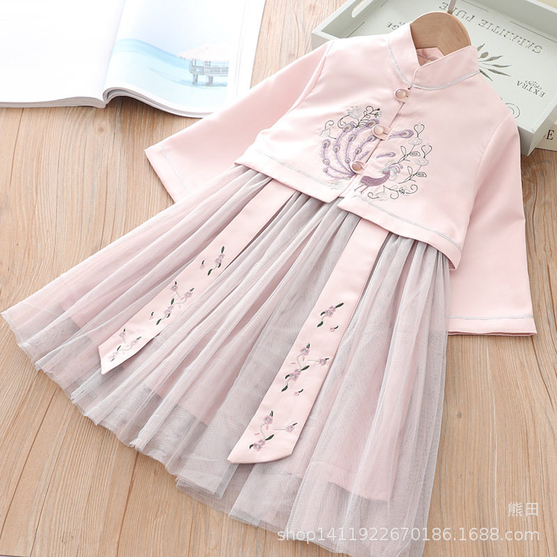 Big girl Bao long skirt over the knee skirt children's wear girl Hanfu spring and autumn little girl cheongsam two-piece set children's Chinese style