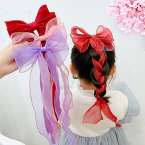 Net red ancient style lengthy can be woven lace bow hairclip children girl baby Princess Super fairy hair