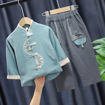 Childrens Hanfu Embroidered Doll Shirt Zhongshan 2021 Spring New Childrens Wear Boys Chinese Style Ancient Clothes Baby Set