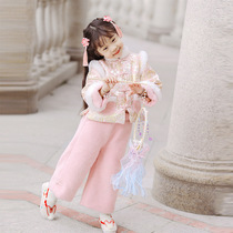 Hanfu girls winter dress thickened Chinese style New Year dress 2021 children Super fairy costume Chinese New Year dress girl pants