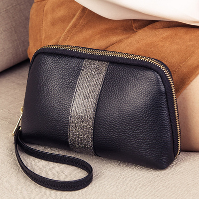 Hong Kong handbag female long version 2022 new trendy can put mobile phone zipper leather small bag handbag female handbag