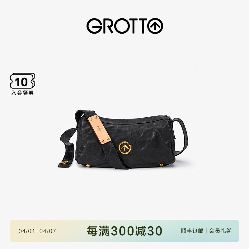 GROTTO ブラック ストーン バッグ スモール ノンセックス ベジタブルタンニンなめしシープスキン ワンショルダー クロスボディ ソフトバッグ