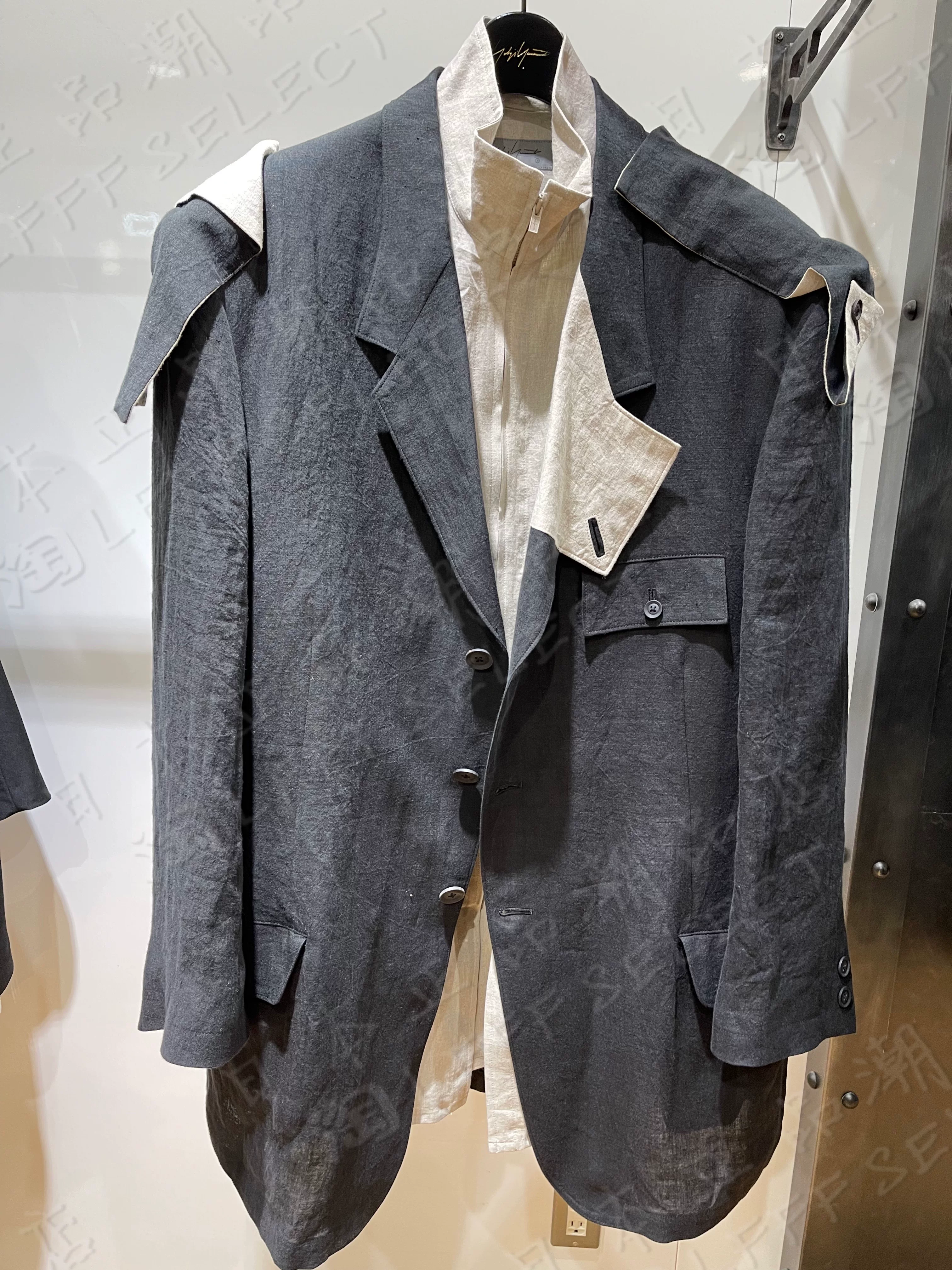 Японский закупочный агент Ямamoto Ёси 22SS LOOK 1 льняная ткань черно-белого цвета, декоративная куртка-свитер