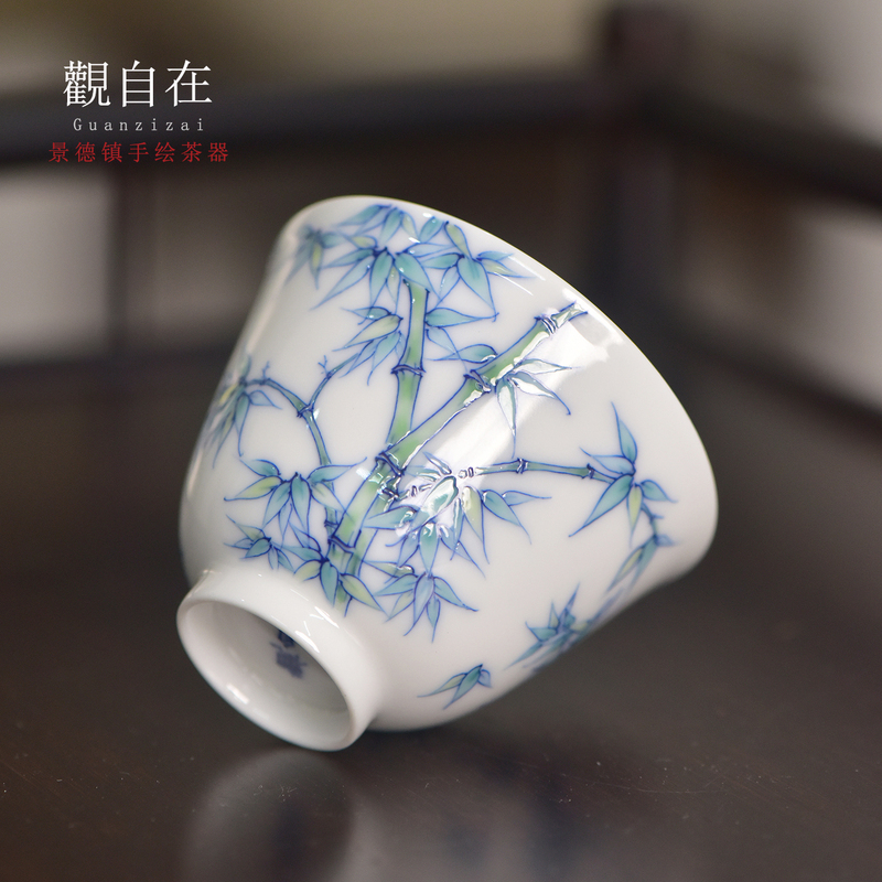 Guanyin Blue and White Bamboo Pattern Cup Jingdezhen Hand-Painted Ceramic Master Cup Scholar Tea Set Bamboo Cup