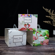 Small 4 inch childrens portable mousse birthday cake box marble Flamingo West dessert packing box