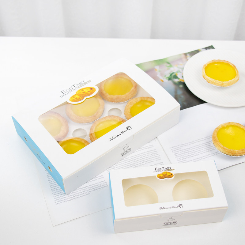 Portuguese egg tart box baking box 2 grains 4 grains of high-grade egg tart packaging box thick open window folding-free