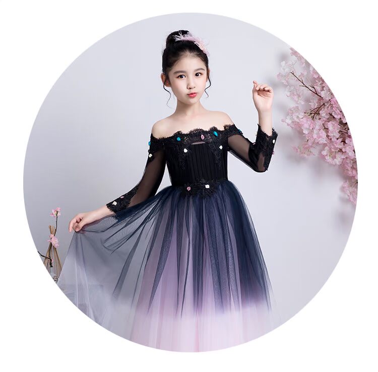 Bộ váy bé gái mẫu catwalk khoe vai piano trang phục 2018 thu đông mới quần áo trẻ sơ sinh