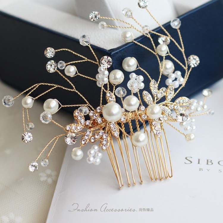 2020 handmade European-style golden comb headdress simple pearl high-end luxury dress New Year cheongsam accessories