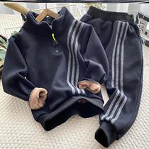Boy half zipped sweatshirt child stand jacket head CUHK child gush thickened warm two suit autumn and winter style