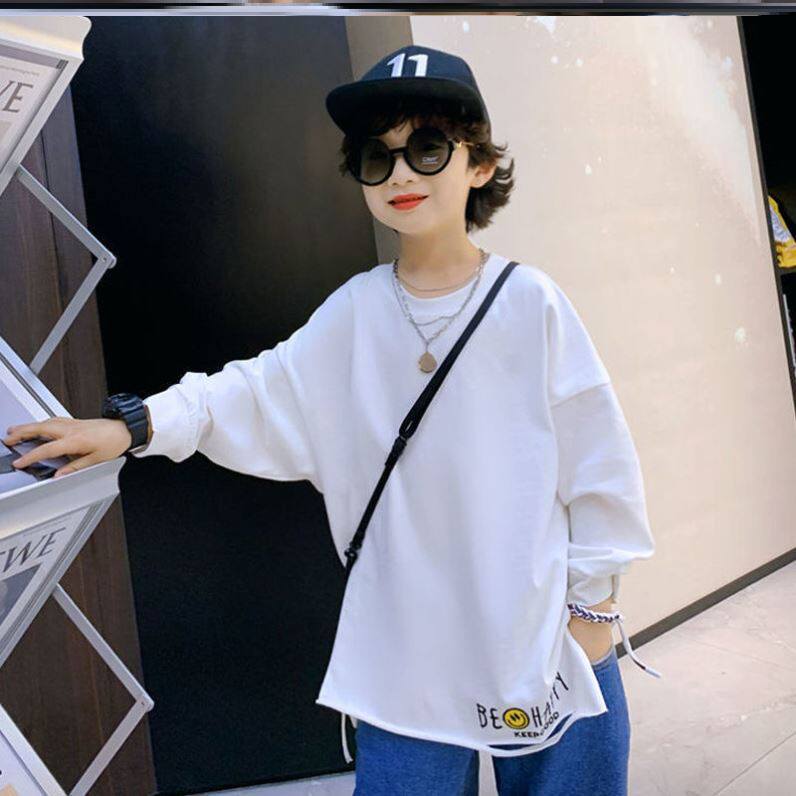 Boy's broken hole T-shirt child loose undershirt Summer white CUHK Tong 100 lap long sleeve blouses hip hop street dance