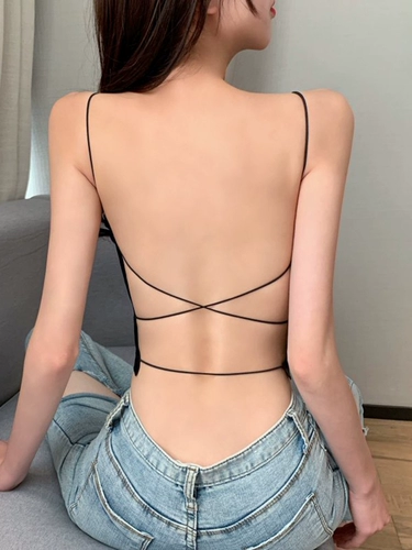 Сексуальный шелковый топ с чашечками, нижнее белье, черное белье для повседневной носки, тонкий ремешок, с открытой спиной
