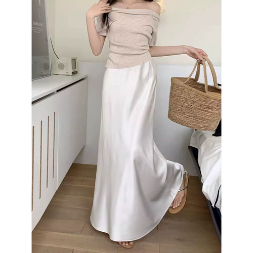 Летняя длинная юбка, рыбий хвост, изысканный стиль, с акцентом на бедрах, А-силуэт