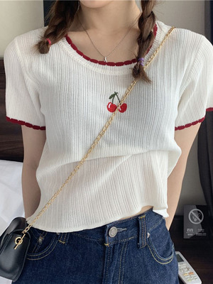 taobao agent Tide, autumn sexy knitted short sleeve T-shirt, jacket, 2023 collection, city style