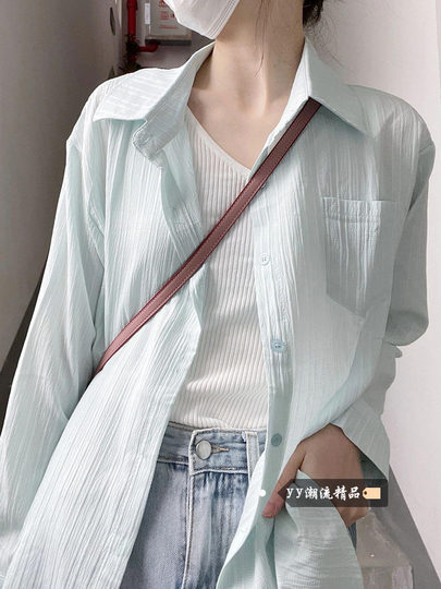 Blue Sun-Protective Shirt Cardigan Jacket for Women, Winter 2025 New Design, Niche Korean Style Shirt Outerwear