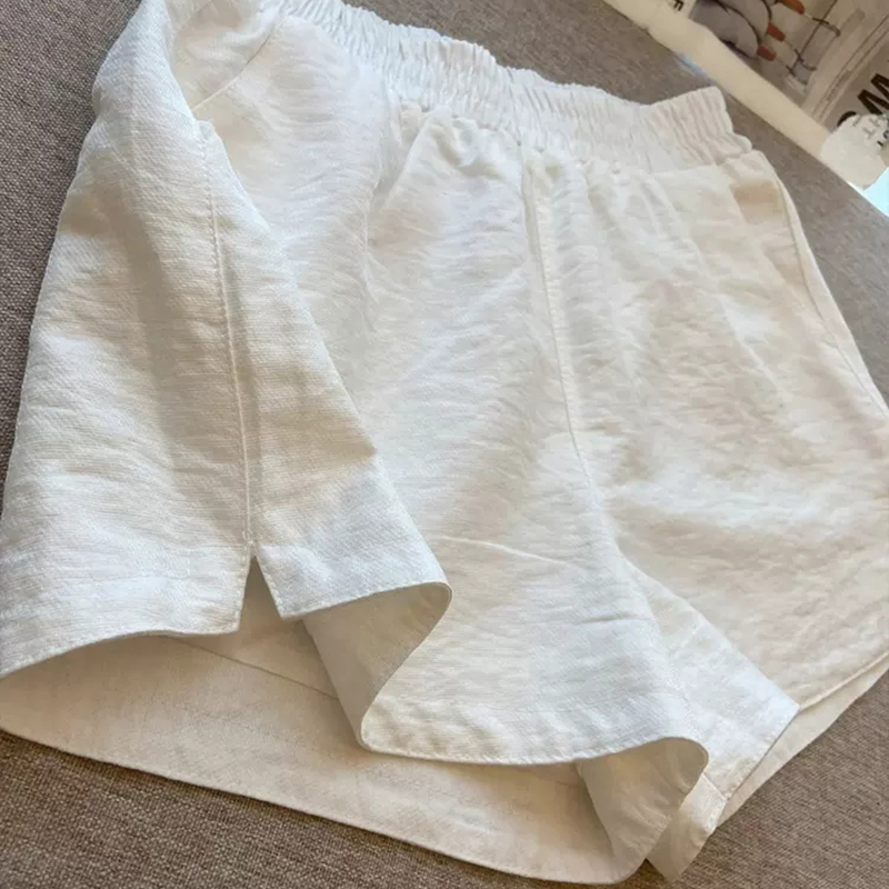 White Slit Breathable Shorts for Women, Early Spring Versatile Loose Fit Petite A-Line Slimming Casual Wide-Leg Sports Pants