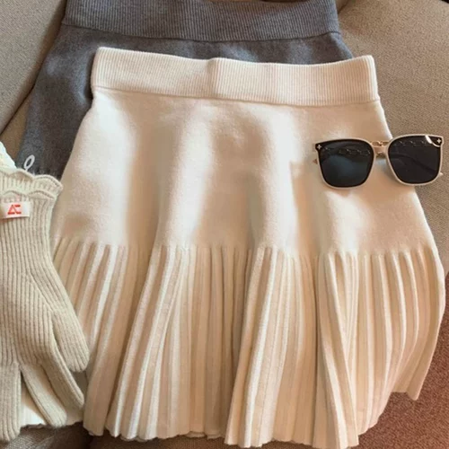 Летняя эластичная короткая трикотажная юбка в складку, высокая талия, А-силуэт