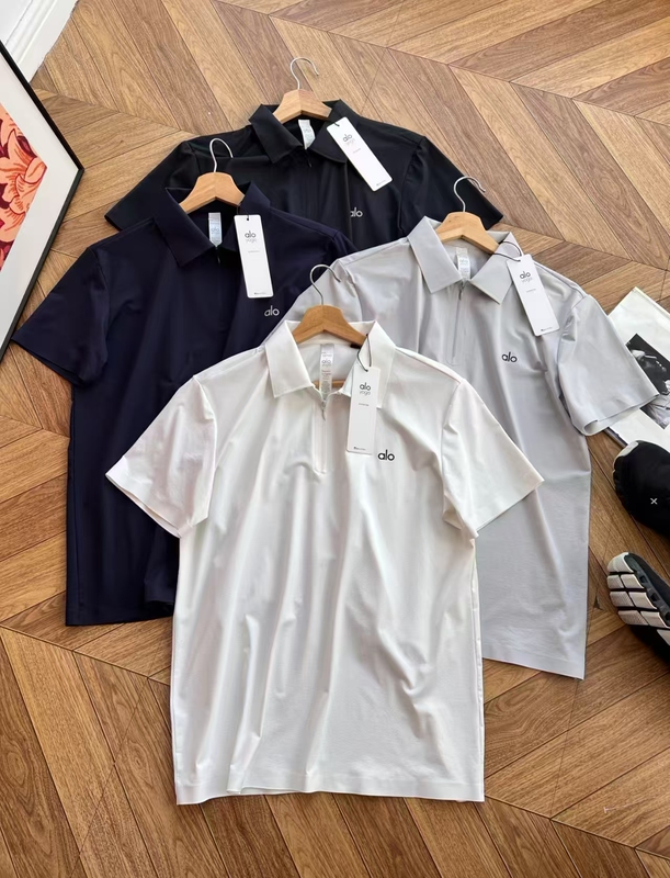 Summer New Product Alo Lapel Half-Zip Short-Sleeved Polo Shirt Men's Casual Sports Quick-Drying Ice-Skin Half-Sleeved T-Shirt