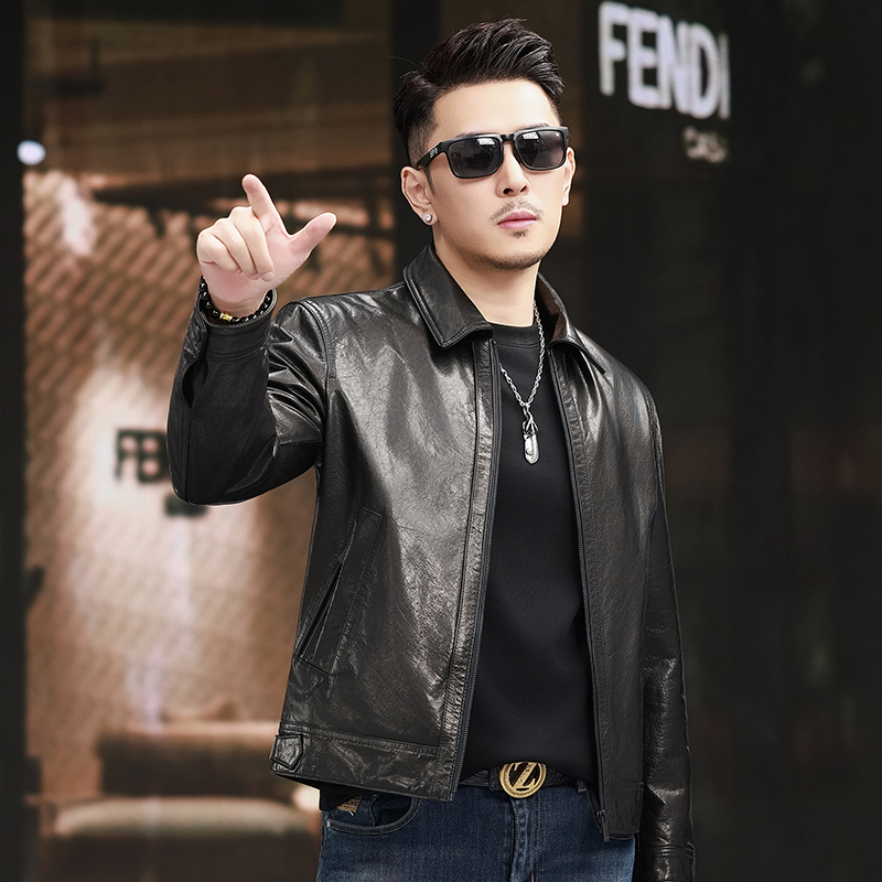 New Haining Genuine Leather Jacket for Men, Oil-Waxed Top-Layer Cowhide, Short Casual Jacket with Multiple Pockets, Thin