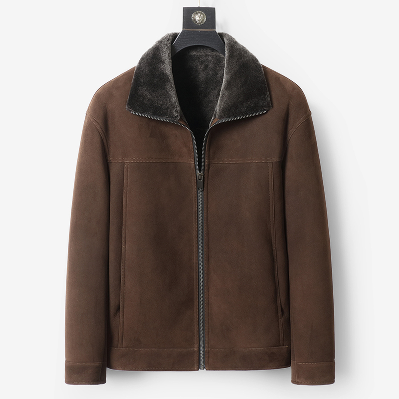Winter Natural Fur Integrated Men's Genuine Leather Short Jacket with Turn-Down Collar for Middle-Aged Men, Wool Fur Coat Winter Natural Fur Integrated Men's Genuine Leather Short Jacket with Turn-Down Collar for Middle-Aged Men, Wool Fur Coat