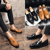 A foot flowing soybean shoes men and Korean version of social leisure shoes English pointed head and breathable futidal shoes