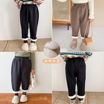 Children plus velvet woolen pants new 2020 winter clothing one velvet warm thick loose casual pants boys sports pants