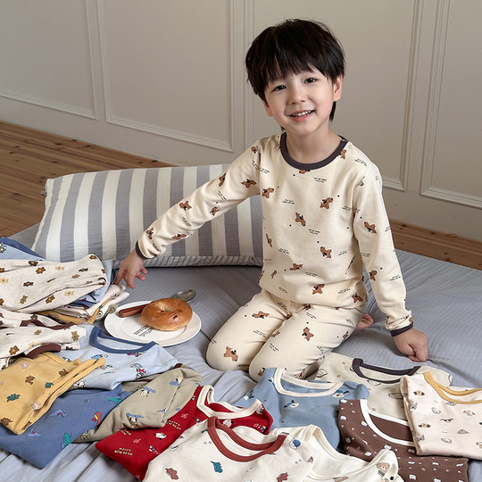 Boys' wool pull-frame home clothes autumn coat and long johns set