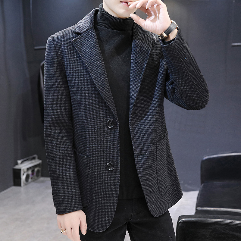 Light luxury suit men Short double-sided cashmere coat thousands of birds and clothes Single West Korean Edition fashion suit coat