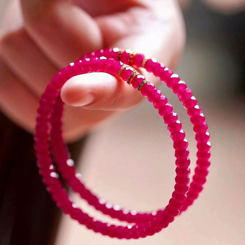 Ruby Abacus Bead Bracelet, Pigeon Blood Red Faceted Gemstone Bracelet, Light Luxury Style, High-End Versatile Women's Gift, Love Token