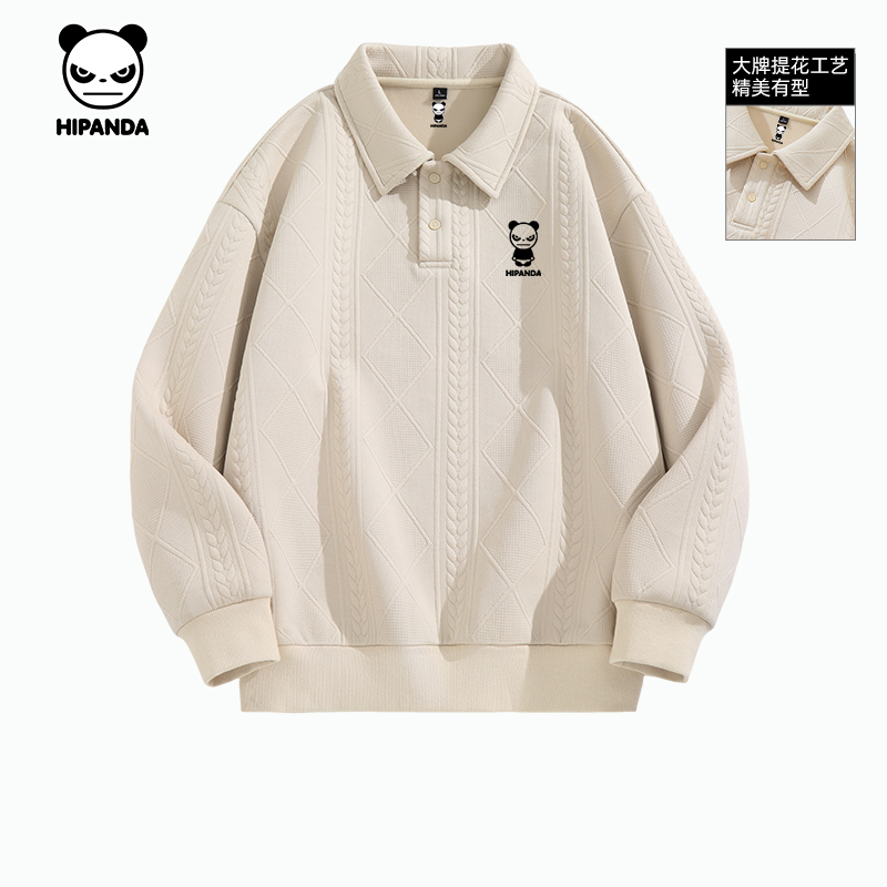 Hipanda Hello Panda ファッションブランド アメリカンヘビージャカードラペルスウェットシャツ 男女兼用 カップルトップス 2025 春