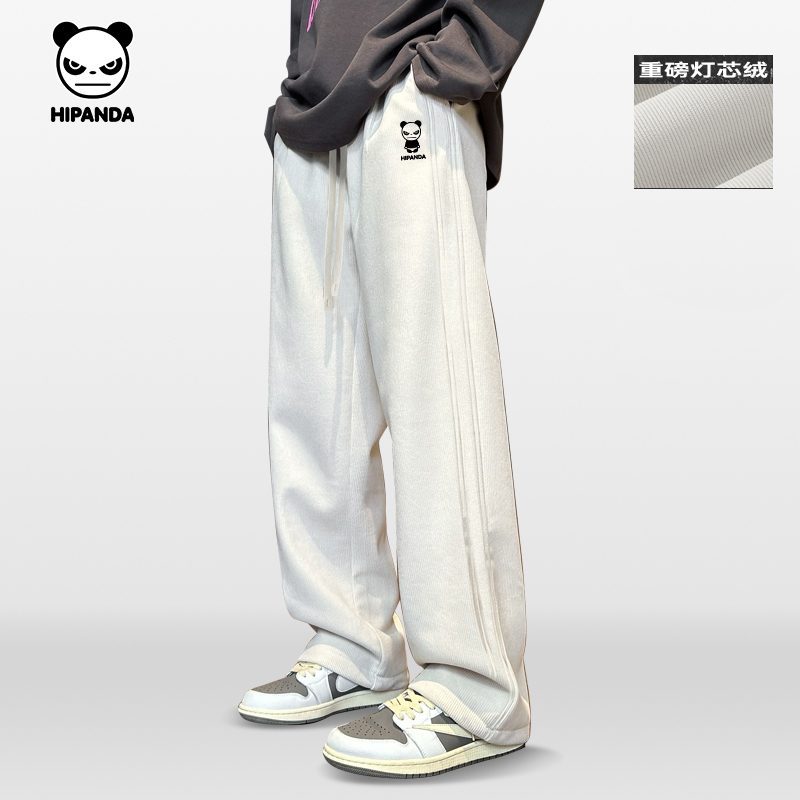 Hipanda Hello Panda メンズ 2025 春秋 ワイドレッグパンツ カップル コーデュロイ カジュアルパンツ ボーイズ ストレートパンツ