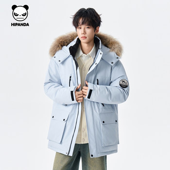 Hipanda Hello Panda Trendy Brand Couple American-Style Parka Fluffy Warm Windproof down Jacket for Men 2025 Winter