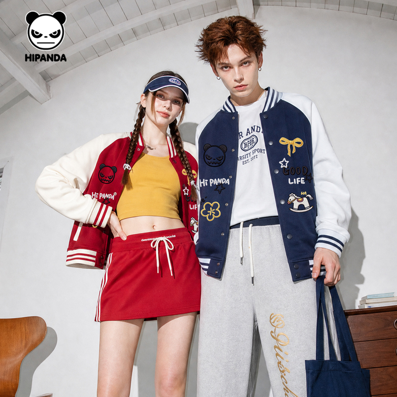 Hipanda Hello Panda National Fashion Brand Autumn New American Casual Retro Street Style Fun Design Baseball Jacket Hipanda Hello Panda National Fashion Brand Autumn New American Casual Retro Street Style Fun Design Baseball Jacket