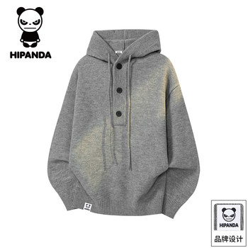 Hipanda Hello Panda Autumn and Winter Hooded Sweater Men's 2025 New Loose Knit Top Men's Gh