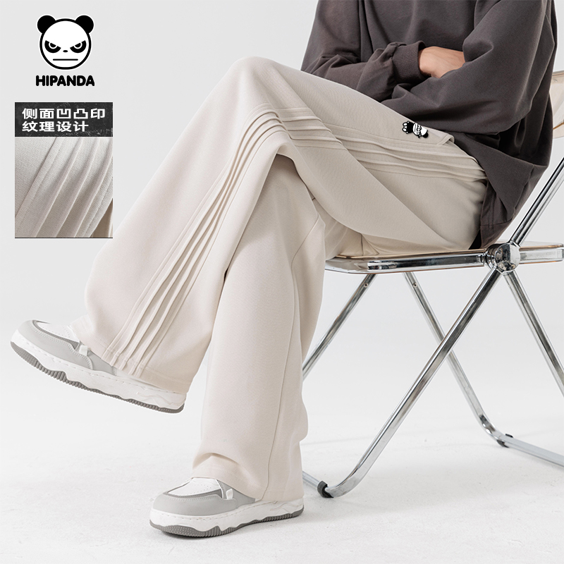 Hipanda Hello Panda サイドプリーツ スリミング ワイドレッグパンツ ヘビーコットン ユニセックス 2025 春新作 C