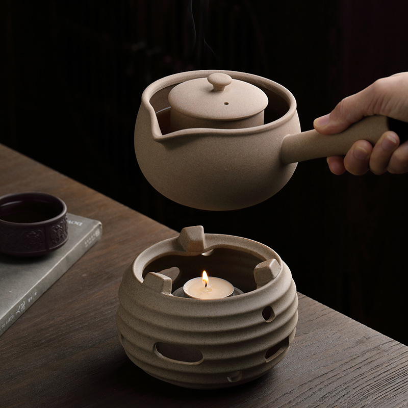 Taiwanese Old-Style Clay Side-Handle Teapot Ceramic Tea Set with Inner Pot for Boiling Water, Small Green Tangerine Tea Maker