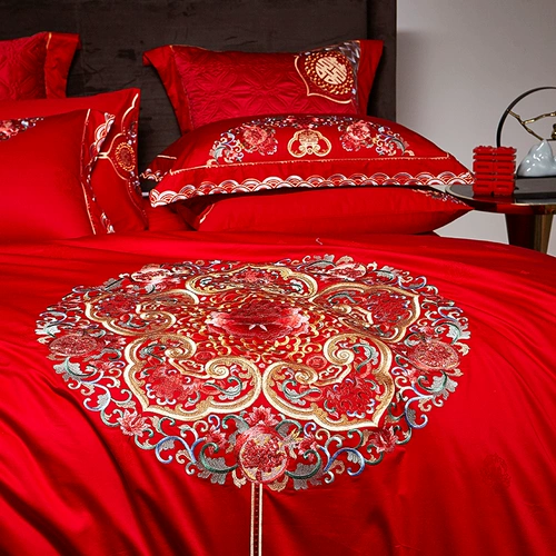 南方寝饰 Хлопковый комплект, хлопковая простыня, пододеяльник, покрывало, 4 предмета, с вышивкой