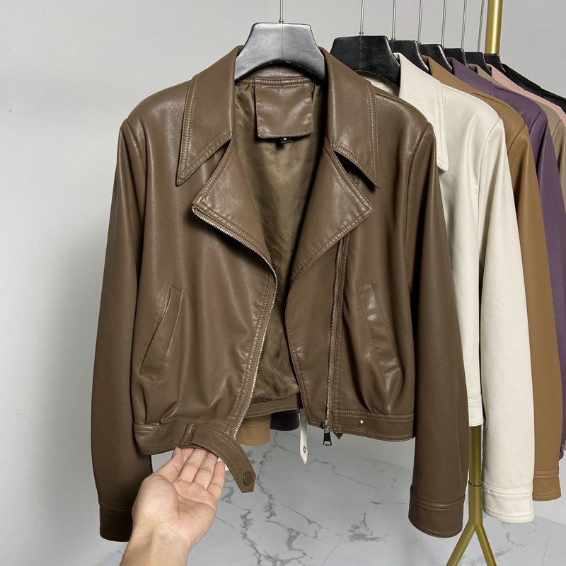Women's Leather Jacket 2026 Spring New Style Suit Collar Loose Casual Short Multi-Color Slimming Versatile Leather Jacket Trendy