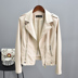 2020 mùa xuân dress New Trim Suit Collar Zip percapitar Leather Jacket nữ Wash PU Leather Jacket nữ dài tay áo 