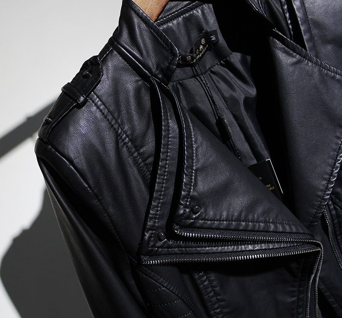 Thời trang Tide 2018 Thu đứng cổ áo Slim Thin Hai lớp được giặt PU Leather Motorcycle Leather Leather Leather Jacket áo da lót lông